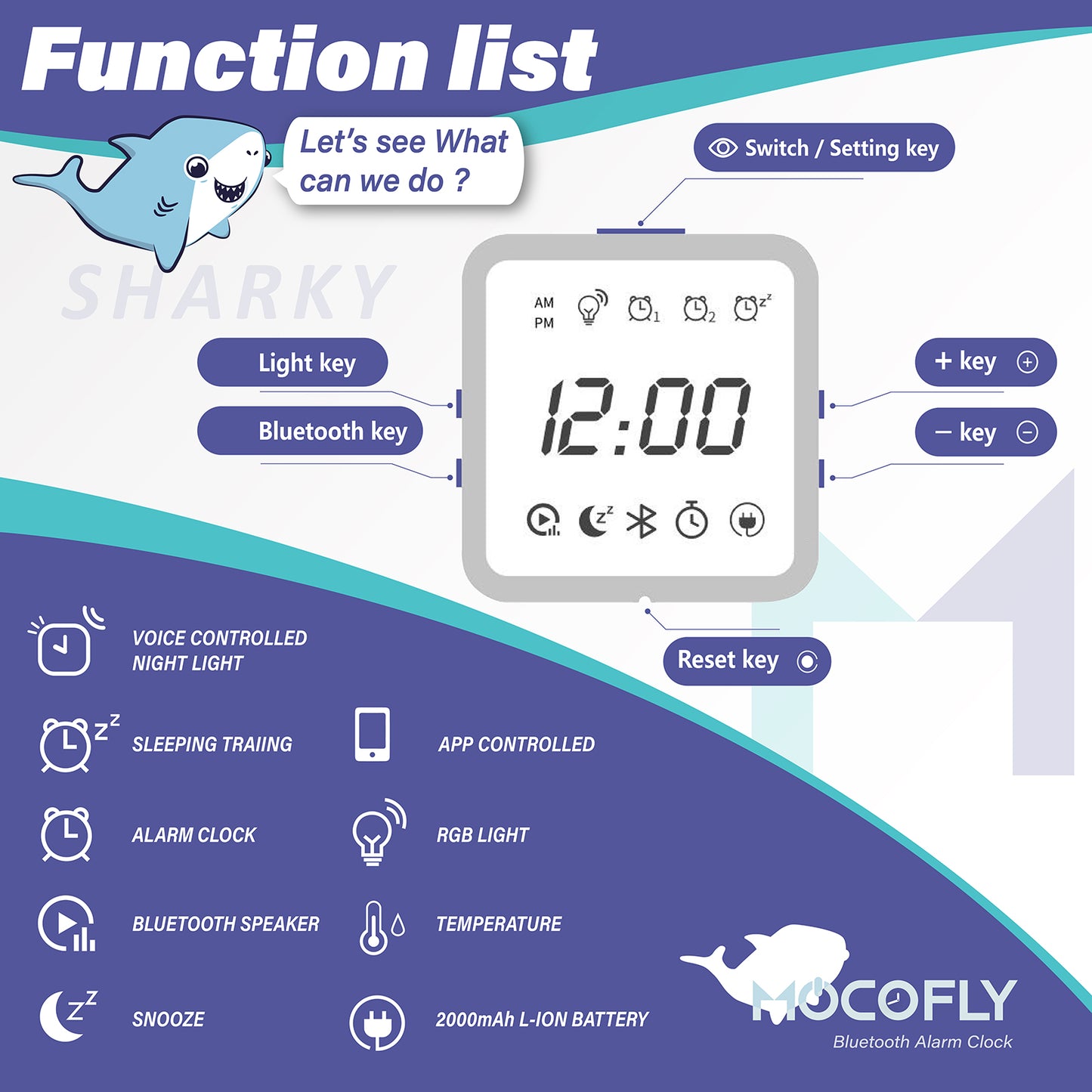 Digital Alarm Clocks for Kids, Children's Sleep Trainer Alarm Clock with 7 Color Night Light & Wake Up Light, Snooze Temperature Detect Bluetooth Speaker Music Player Kids Clock Sleep Sound Machine